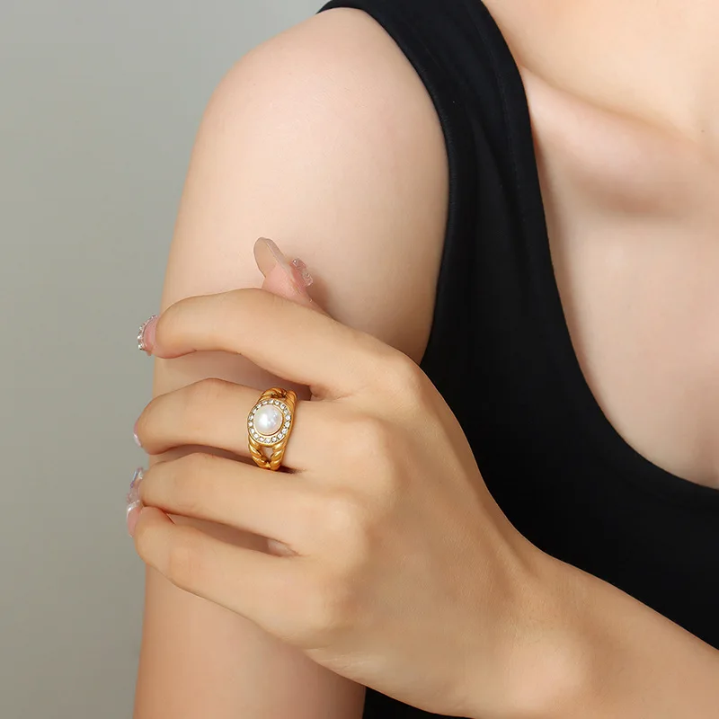 NEW IN Premium Pearl Ring Women's Stainless Steel Jewelry Women's Party Wedding Large Pearl Ring Wholesale
NEW IN Premium Pearl Ring Women's Stainless Steel Jewelry Women's Party Wedding Large Pearl Ring Wholesale