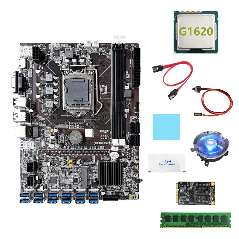 Материнская плата B75 ETH для майнинга, 12xusb + G1620 CPU + DDR3 4 Гб RAM + 128G SSD + вентилятор + SATA кабель + коммутационный кабель LGA1155 материнская плата
Материнская плата B75 ETH для майнинга, 12xusb + G1620 CPU + DDR3 4 Гб RAM + 128G SSD + вентилятор + SATA кабель + коммутационный кабель LGA1155 материнская плата