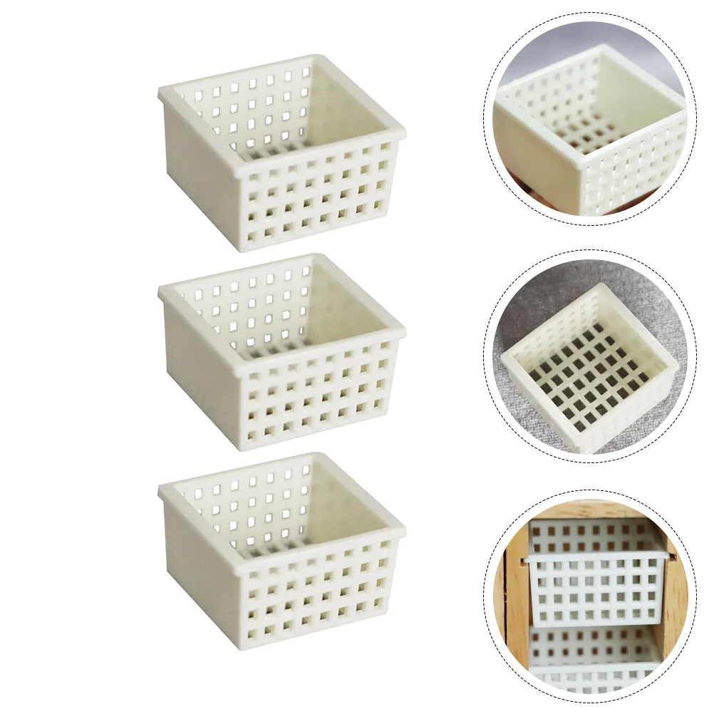 

3Pcs Mini Sink Basket Model DIY Fairy House Furniture Sundries Basket (White)