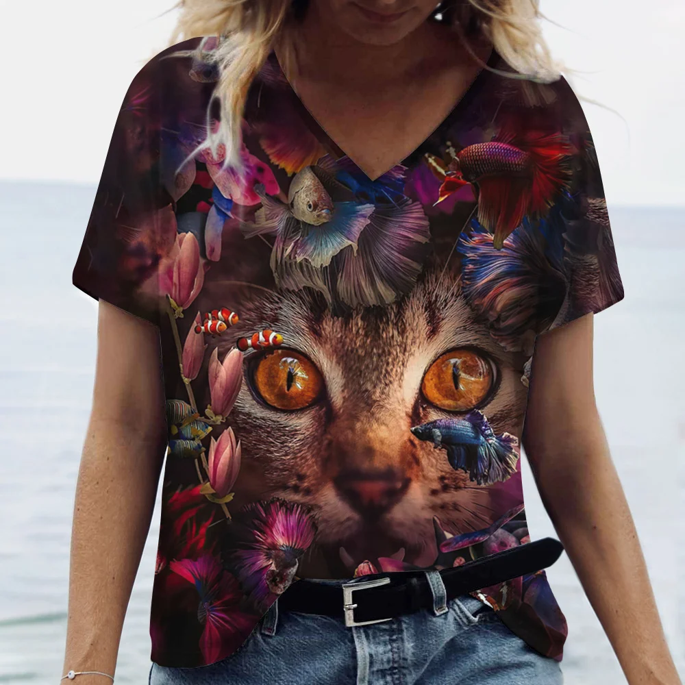 Women's V-neck T-shirt 3D Flowers Animal Print Short Sleeve Tops Tee Casual Streetwear Pullovers Summer Oversized Woman Clothing
Women's V-neck T-shirt 3D Flowers Animal Print Short Sleeve Tops Tee Casual Streetwear Pullovers Summer Oversized Woman Clothing