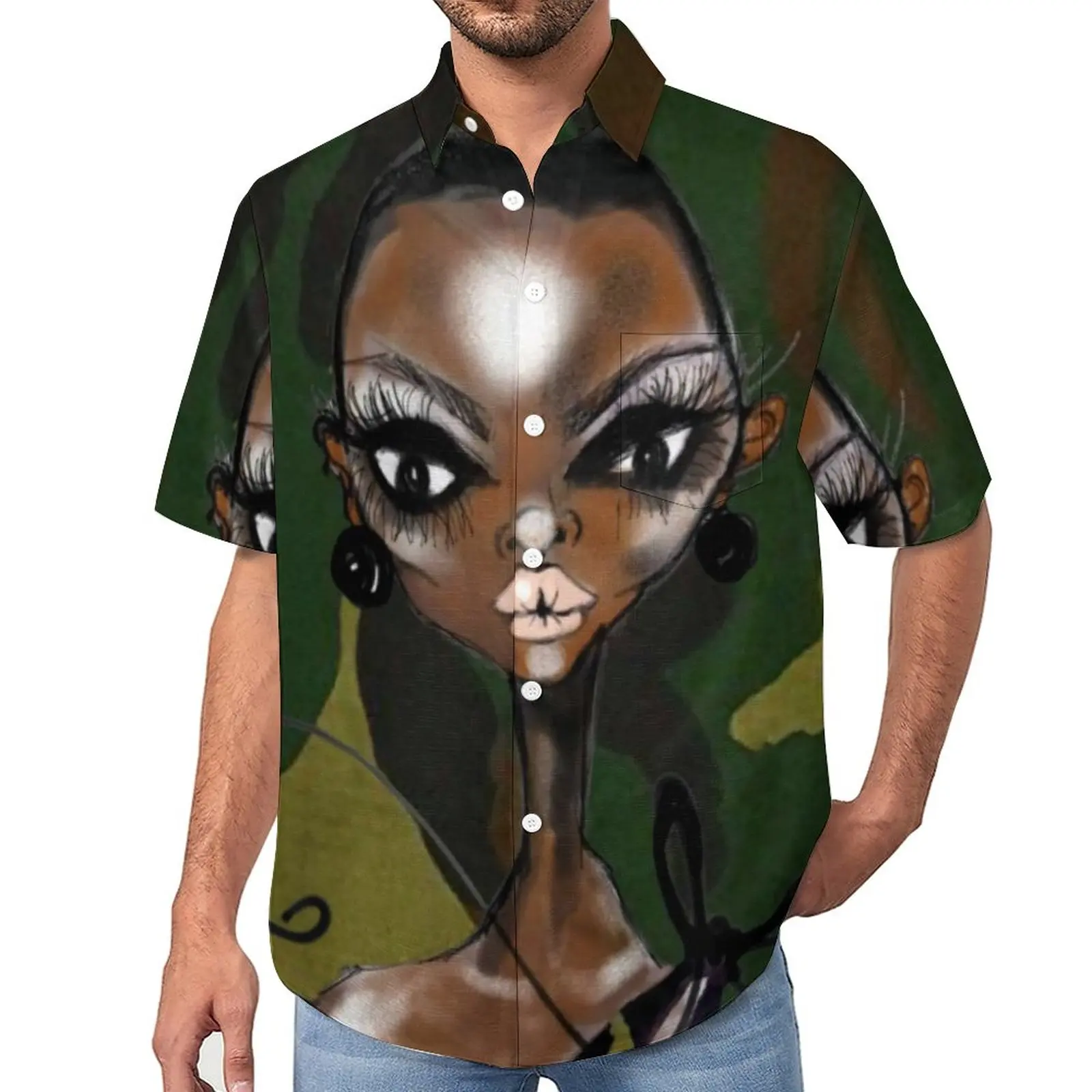 

Зеленая камуфляжная рубашка для отпуска, Черная Женская Повседневная рубашка с принтом Гаваи, мужские крутые блузки, топы с коротким рукавом и графическим принтом, большой размер 3XL, 4XL