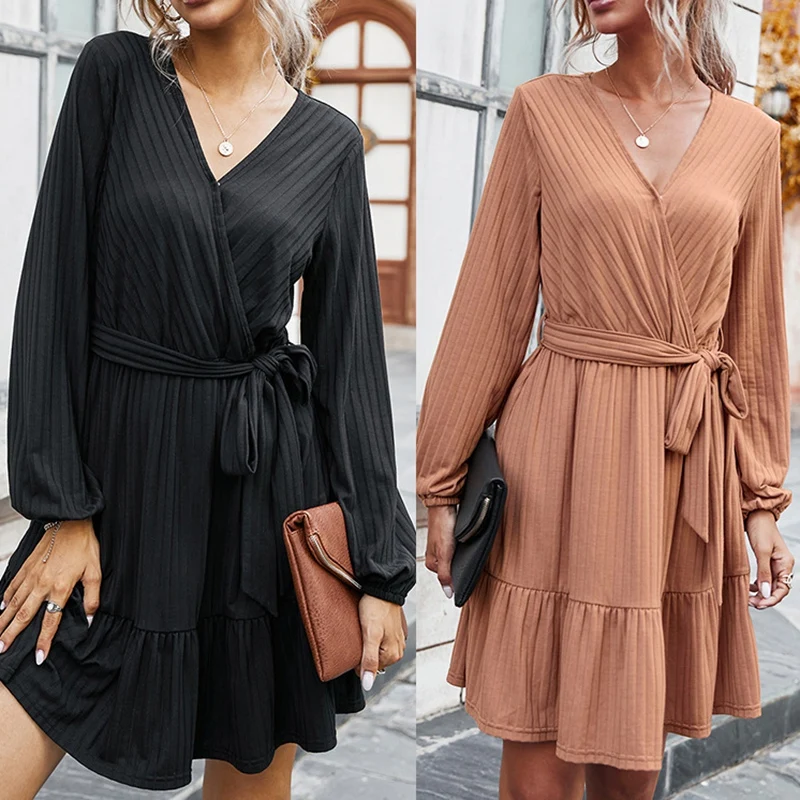 ASDS-Ribbed Sexy Belt Mini Women's Dress Autumn V Neck Ruffles Dresses Long Sleeve Elegant Solid Slim
ASDS-Ribbed Sexy Belt Mini Women's Dress Autumn V Neck Ruffles Dresses Long Sleeve Elegant Solid Slim
