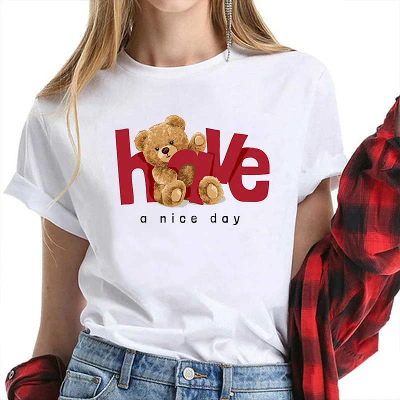 YRYT New Summer Crew-neck Women's White Short-sleeved T-shirt Women's Bear Loose Crew-neck Cotton Top Couple 
YRYT New Summer Crew-neck Women's White Short-sleeved T-shirt Women's Bear Loose Crew-neck Cotton Top Couple