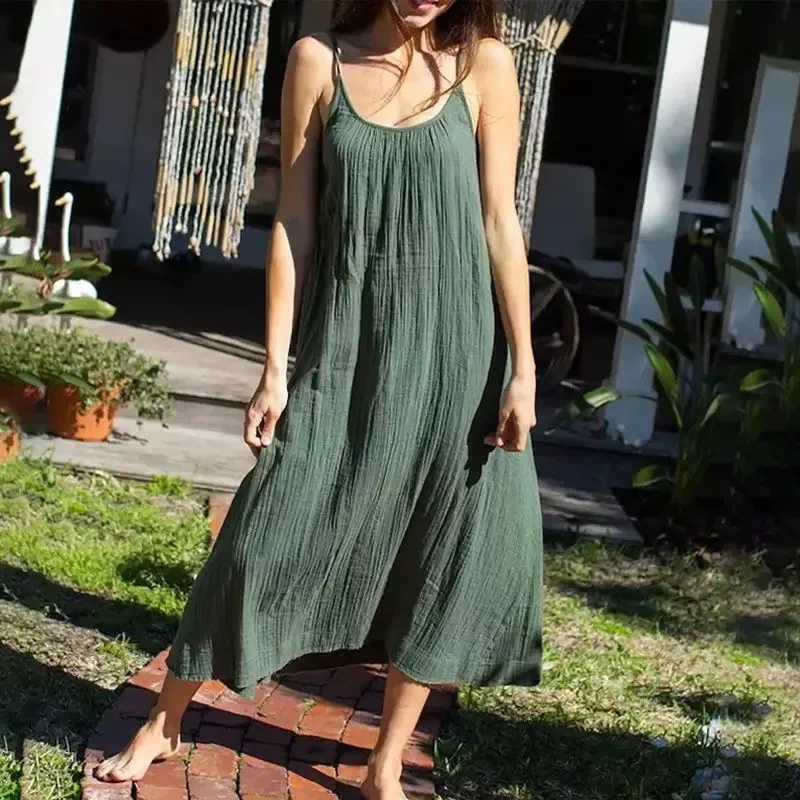 Casual 100% Cotton Summer Women's Long Dress Loose Solid Sleeveless Backless Streetwear Elegant Female Dress Vestidos Robe
Casual 100% Cotton Summer Women's Long Dress Loose Solid Sleeveless Backless Streetwear Elegant Female Dress Vestidos Robe
