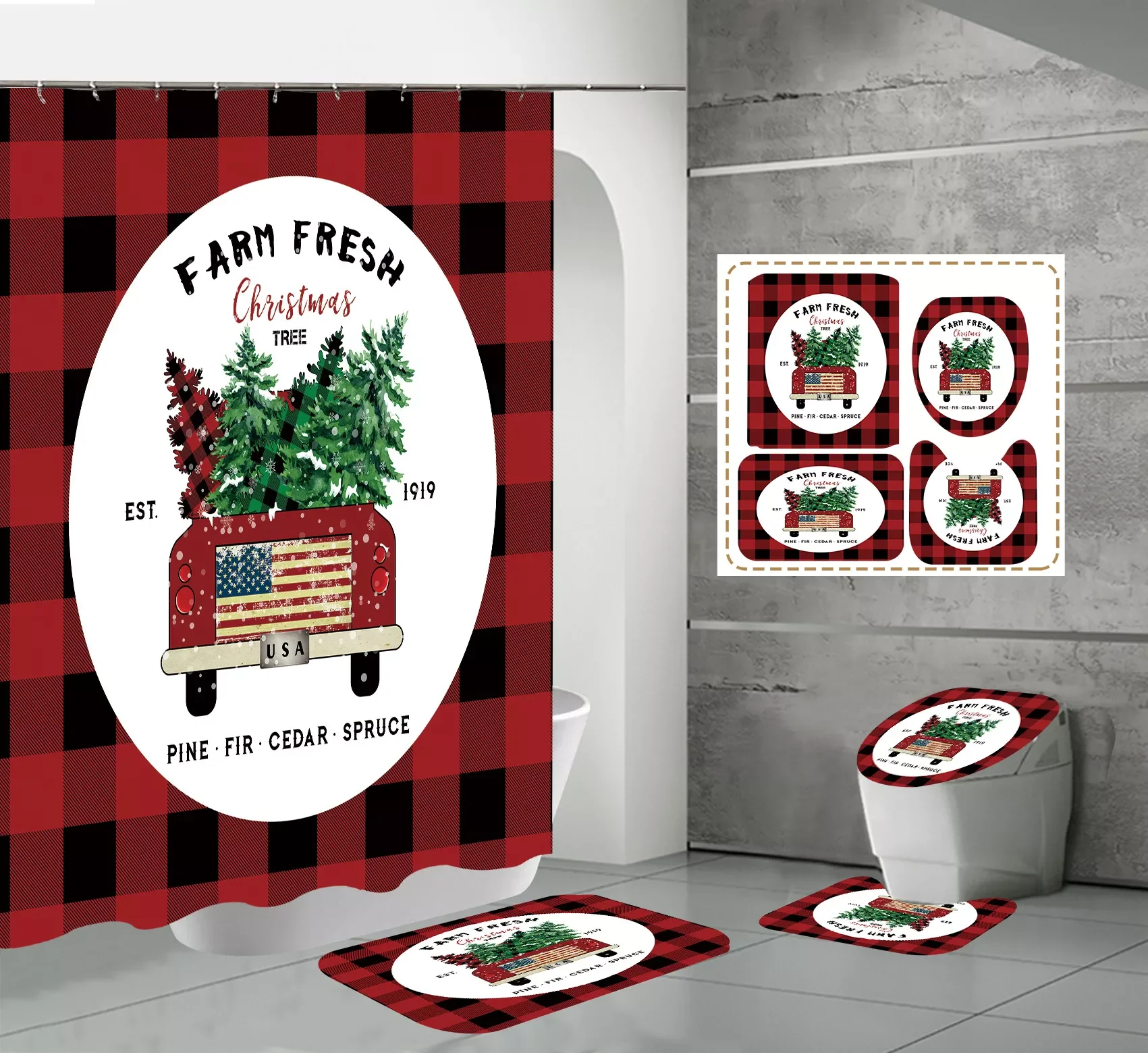 Christmas Series 3D Pattern Shower Curtain Waterproof Polyester Bathroom Partition Shower Curtain Non-slip Mat Three-piece Set
Christmas Series 3D Pattern Shower Curtain Waterproof Polyester Bathroom Partition Shower Curtain Non-slip Mat Three-piece Set