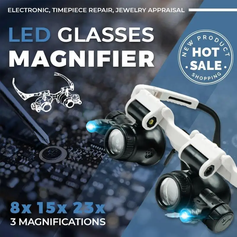 LED Glasses Magnifier 8X 15X 23X Lens Observation Magnifying Eyewear Telescopic Magnifier Glasses Loupes with 2 LED Light
LED Glasses Magnifier 8X 15X 23X Lens Observation Magnifying Eyewear Telescopic Magnifier Glasses Loupes with 2 LED Light