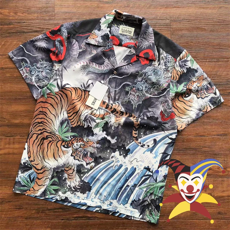 Tiger Full Print Wacko Maria Shirts Men Women Loose Hawaii Beach Style Lapel Shirt
Tiger Full Print Wacko Maria Shirts Men Women Loose Hawaii Beach Style Lapel Shirt