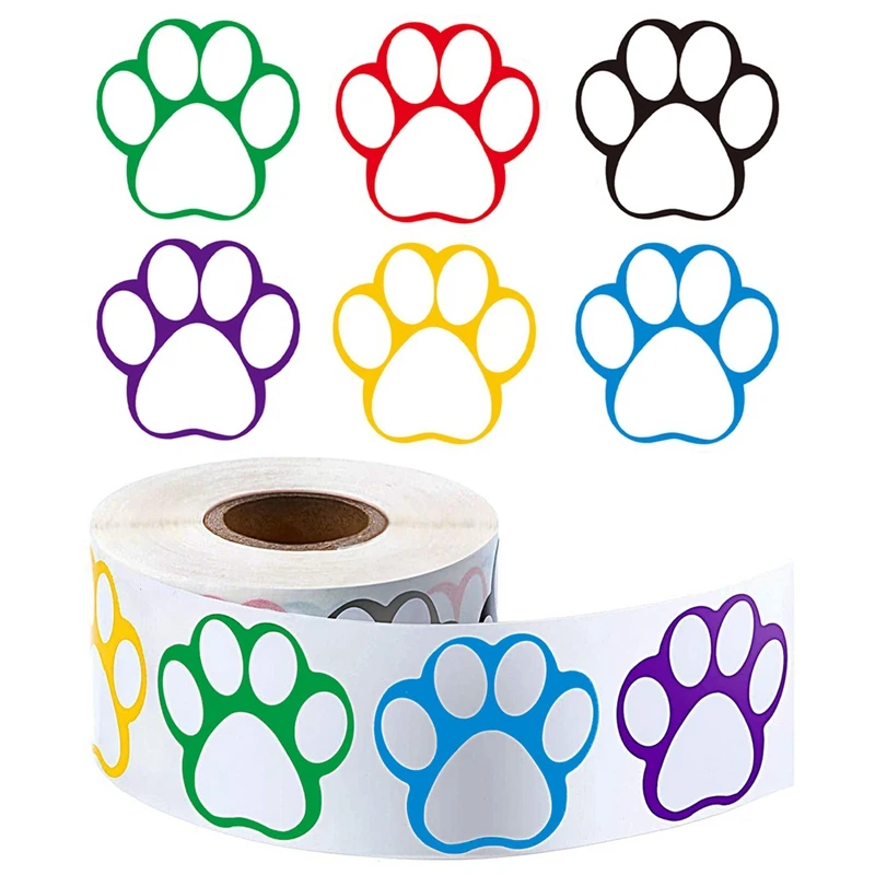 

A Roll Of 500 Pieces Colorful Paw Stickers Dog Paw Name Tags Labels Stickers Paw Footprint Stickers 1Inch (Mixed Color)