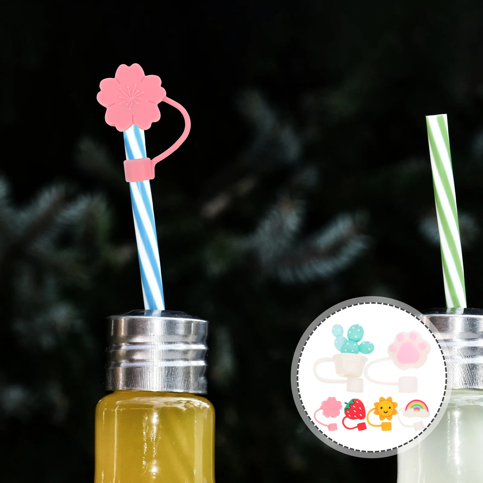 

Straw Covers Silicone Cover Cap Tips Straws Reusable Caps Drinking Plugs Toppers Topper Protector Plug Tumblers Tip Cute Cartoon