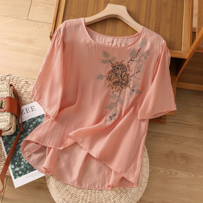 Chinese Style Embroidery Women's T-shirts Summer 2023 New O-neck Loose Tees Vintage Short Sleeves Top Ladies Clothing YCMYUNYAN
Chinese Style Embroidery Women's T-shirts Summer 2023 New O-neck Loose Tees Vintage Short Sleeves Top Ladies Clothing YCMYUNYAN