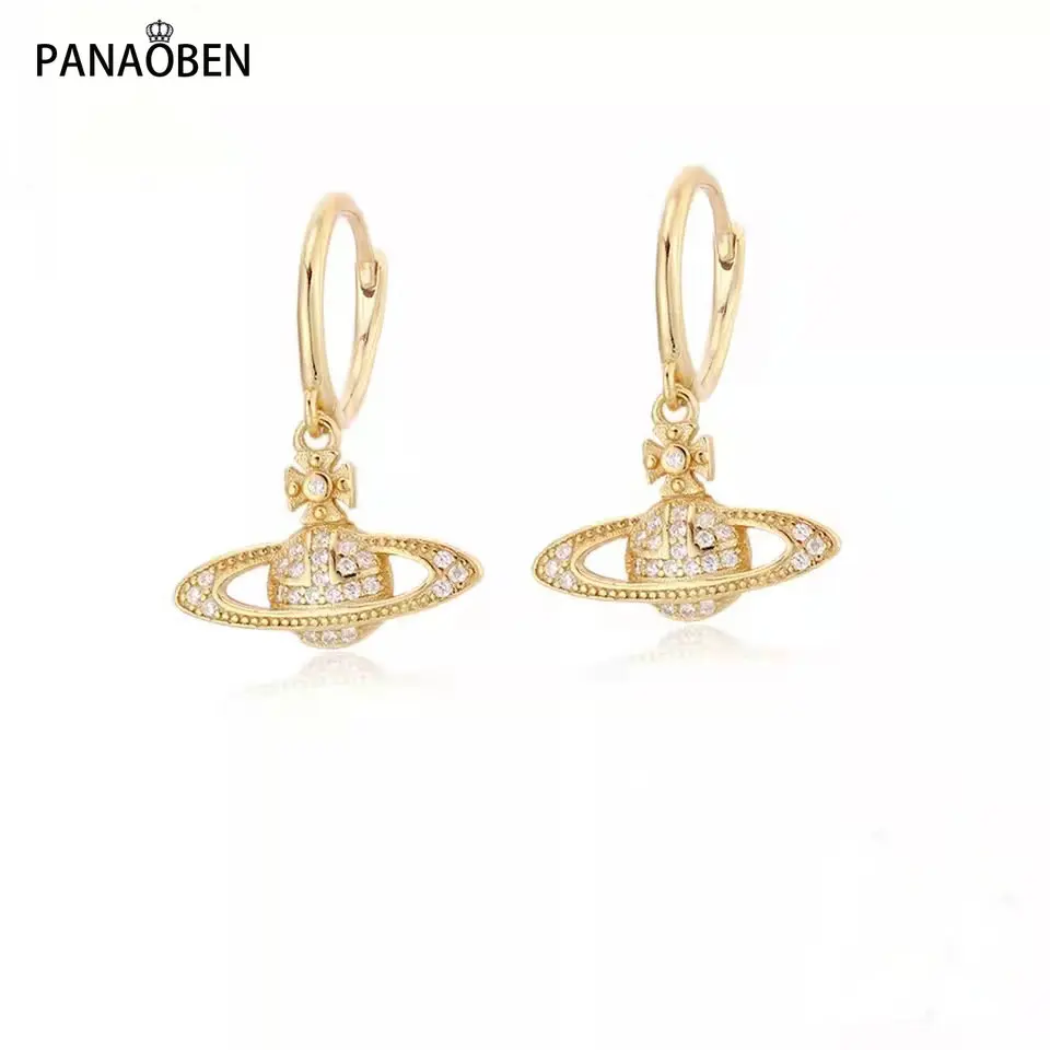 

Planet Earrings s925 Silver Zircon Simple High grade Punk INS Shining Saturn Party is often equipped with women's earrings