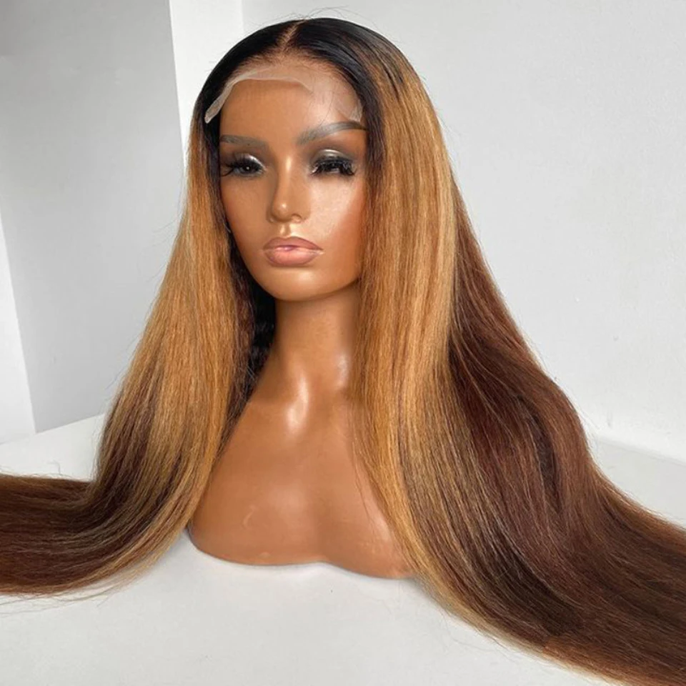 

Yaki Kinky Straight Glueless 26"Long Ombre Honey Blonde Virgin Hair Jewish Wig Swiss Lace Kosher Sheitel Wigs For Black Women