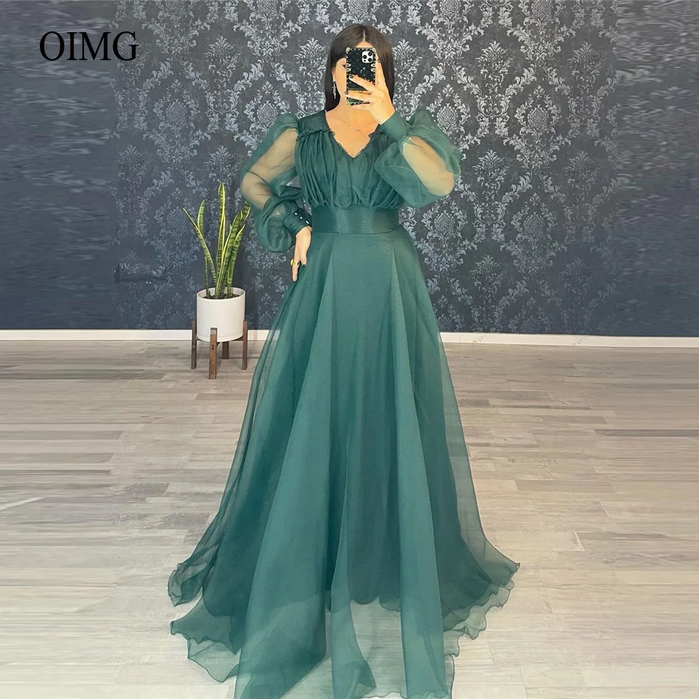 OIMG Green Tulle Modest Evening Dresses Modest V Neck Organza Arabic Women Formal Prom Gowns Simple Special Occasion Dress
OIMG Green Tulle Modest Evening Dresses Modest V Neck Organza Arabic Women Formal Prom Gowns Simple Special Occasion Dress
