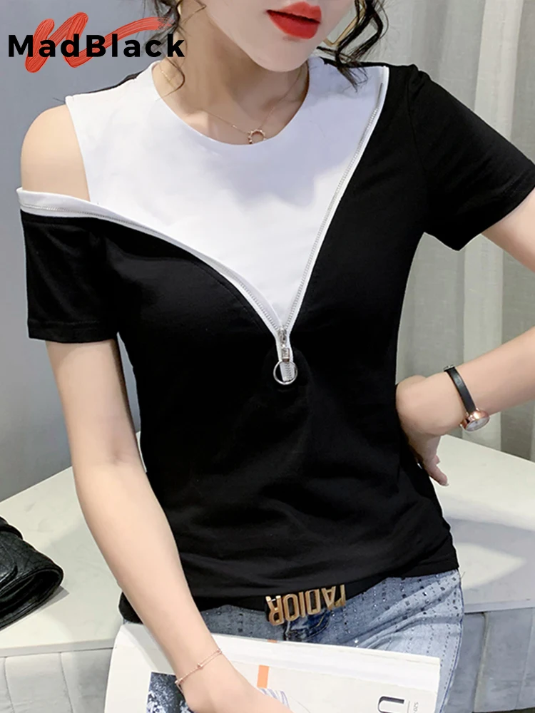 MadBlack Summer Korean Style Cotton T-Shirt Sexy Off Shoulder Chic Color Blocking Zipper Women Tops Short Sleeve Tee New T14712A
MadBlack Summer Korean Style Cotton T-Shirt Sexy Off Shoulder Chic Color Blocking Zipper Women Tops Short Sleeve Tee New T14712A
