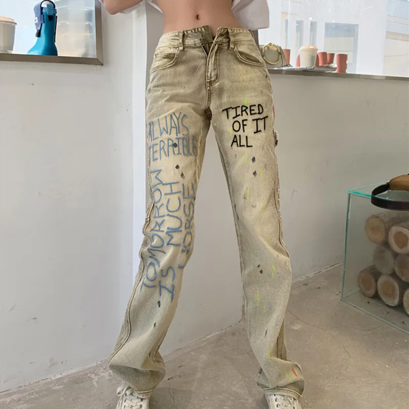 Y2K Women Splash Ink Jeans 2022 High Waist Embroidery Denim Pants Harajuku Streetwear Punk Fashion Straight Trousers P006
Y2K Women Splash Ink Jeans 2022 High Waist Embroidery Denim Pants Harajuku Streetwear Punk Fashion Straight Trousers P006
