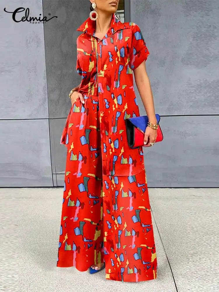 Women Floral Outfits Celmia Fashion Two Piece Trouser Sets Summer Vintage Lapel Short Sleeve Buttons Long Shirts Loose Pant Suit
Women Floral Outfits Celmia Fashion Two Piece Trouser Sets Summer Vintage Lapel Short Sleeve Buttons Long Shirts Loose Pant Suit