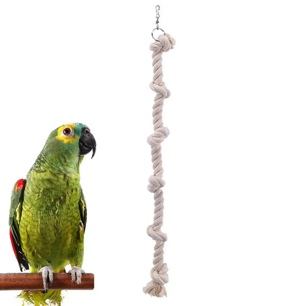 

Pet Bird Parrot Cotton Rope Knot Climbing Hanging Cage Decor Swing Bite Resistant Chew Toy White Cotton Rope Parrot Standing Toy