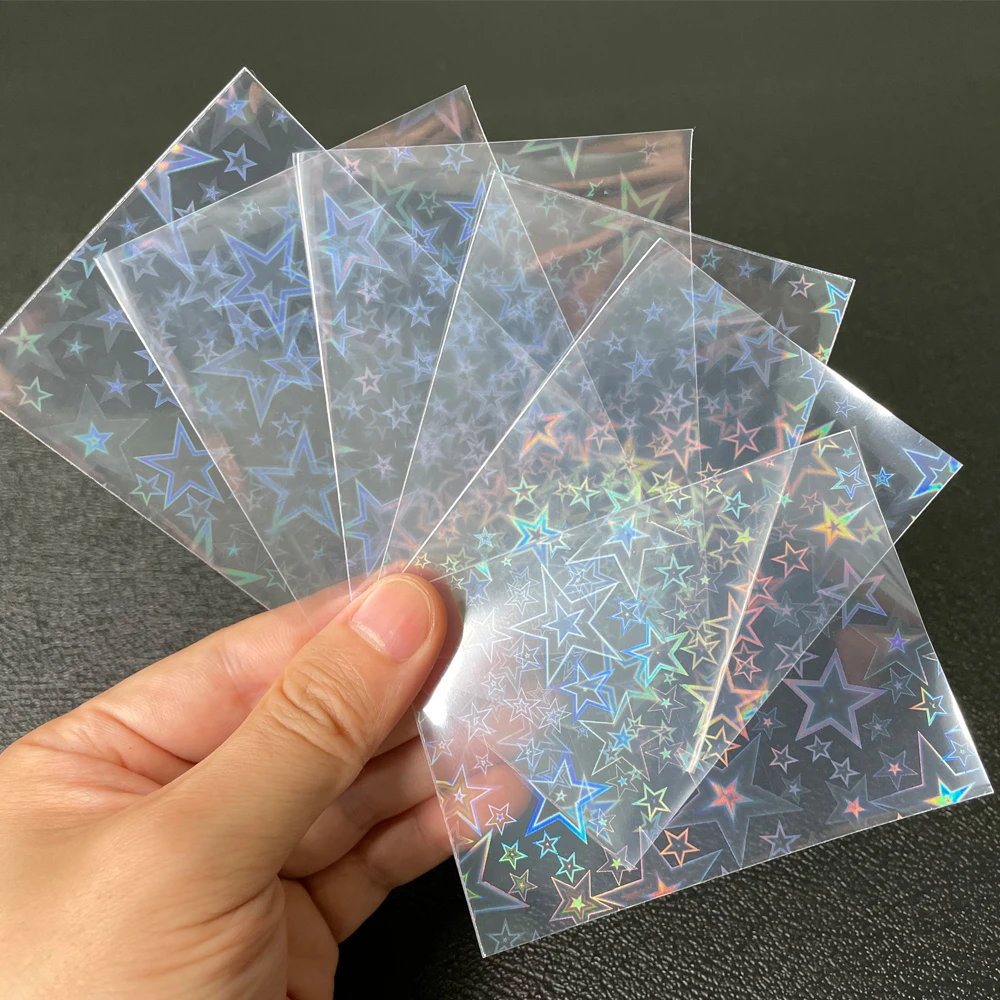 

100pcs Big Stars Foil TCG Card Sleeves Transparent Laser Clear YGO Board Game Photo Protector pkm Trading Cards Shield Cover