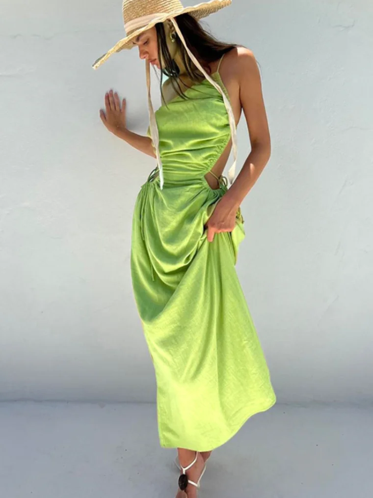 Casual Woman Clothes Backless Beach Dresses Y2K Streetwear Green Diagonal Collar Bandage Backless Evening Party Long Vestidos
Casual Woman Clothes Backless Beach Dresses Y2K Streetwear Green Diagonal Collar Bandage Backless Evening Party Long Vestidos
