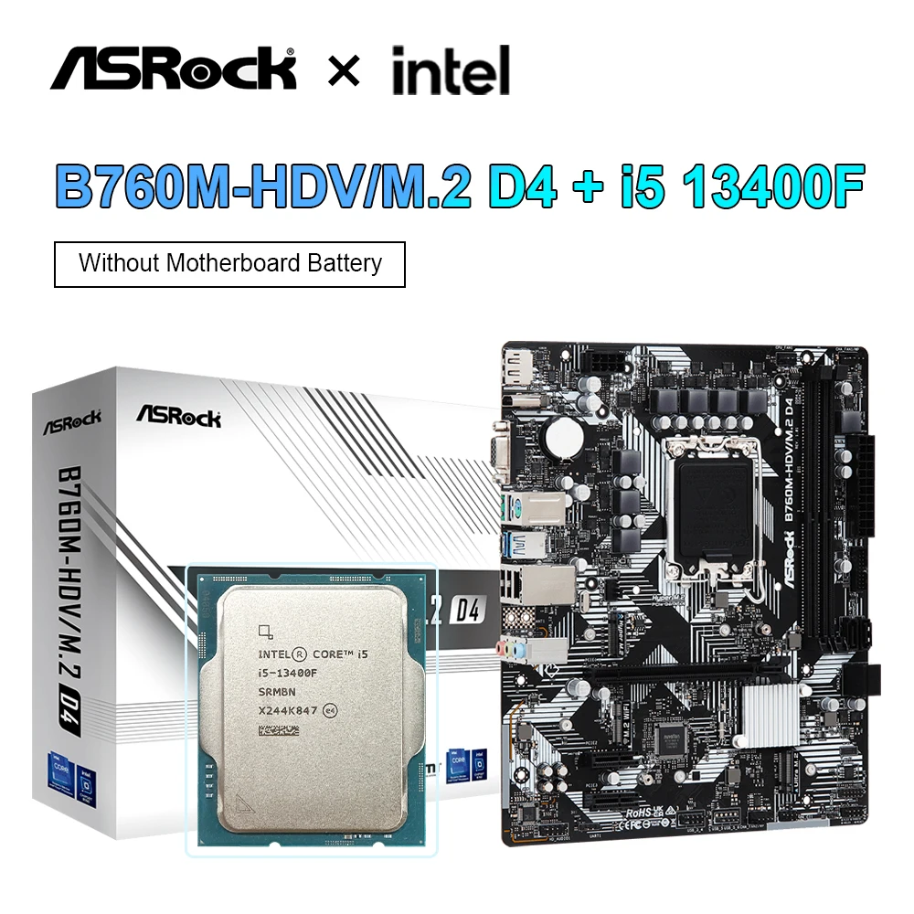 ASRock New B760M-HDV/M.2 D4 Micro ATX Motherboard 64GB + Intel 13400F 13 Core LGA1700 CPU Processor PCI 5.0 Motherboard Kit
ASRock New B760M-HDV/M.2 D4 Micro ATX Motherboard 64GB + Intel 13400F 13 Core LGA1700 CPU Processor PCI 5.0 Motherboard Kit