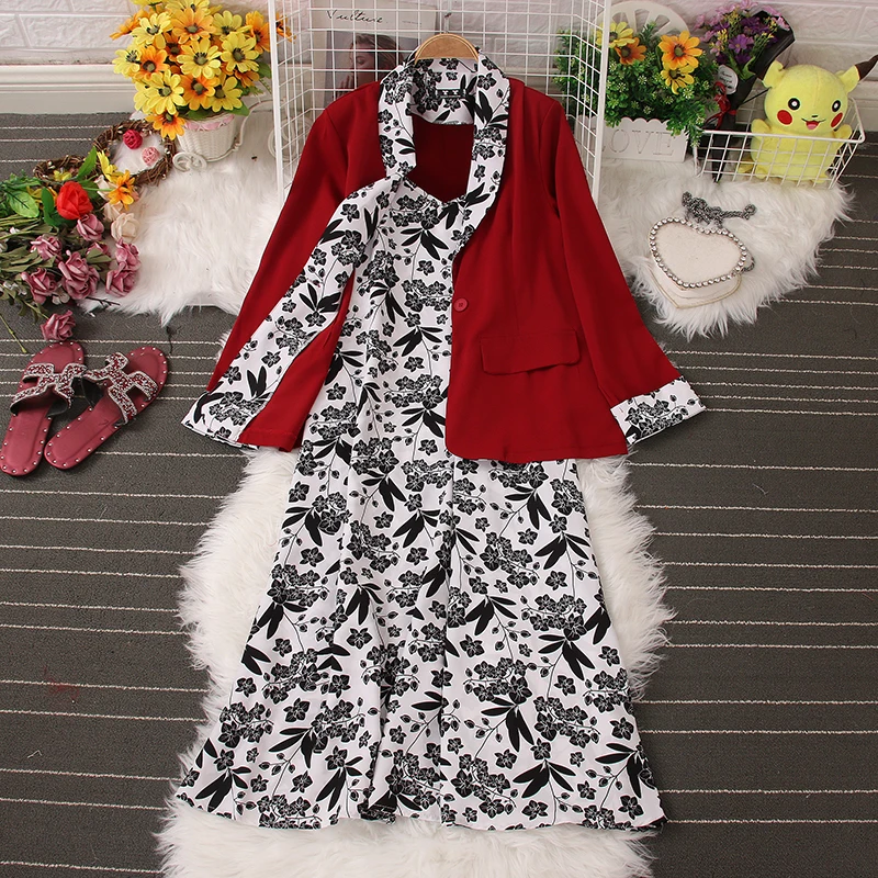 Hikigawa Chic Fashion 2 Pieces Women Sets Solid Vintage Elegant Single Button Blazers Top+Sexy Floral Printed Slip Dresses Mujer
Hikigawa Chic Fashion 2 Pieces Women Sets Solid Vintage Elegant Single Button Blazers Top+Sexy Floral Printed Slip Dresses Mujer