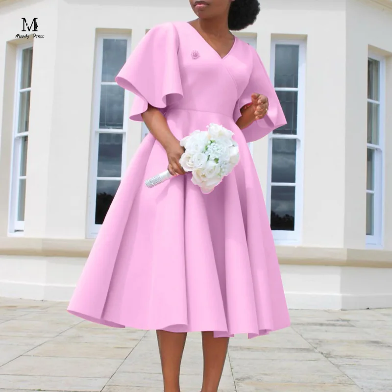Elegant Women Evening Dress Fashion V-neck A-line Prom Party Wedding Gown Summer Clothing Chic OL Casual Midi Dresses 
Elegant Women Evening Dress Fashion V-neck A-line Prom Party Wedding Gown Summer Clothing Chic OL Casual Midi Dresses