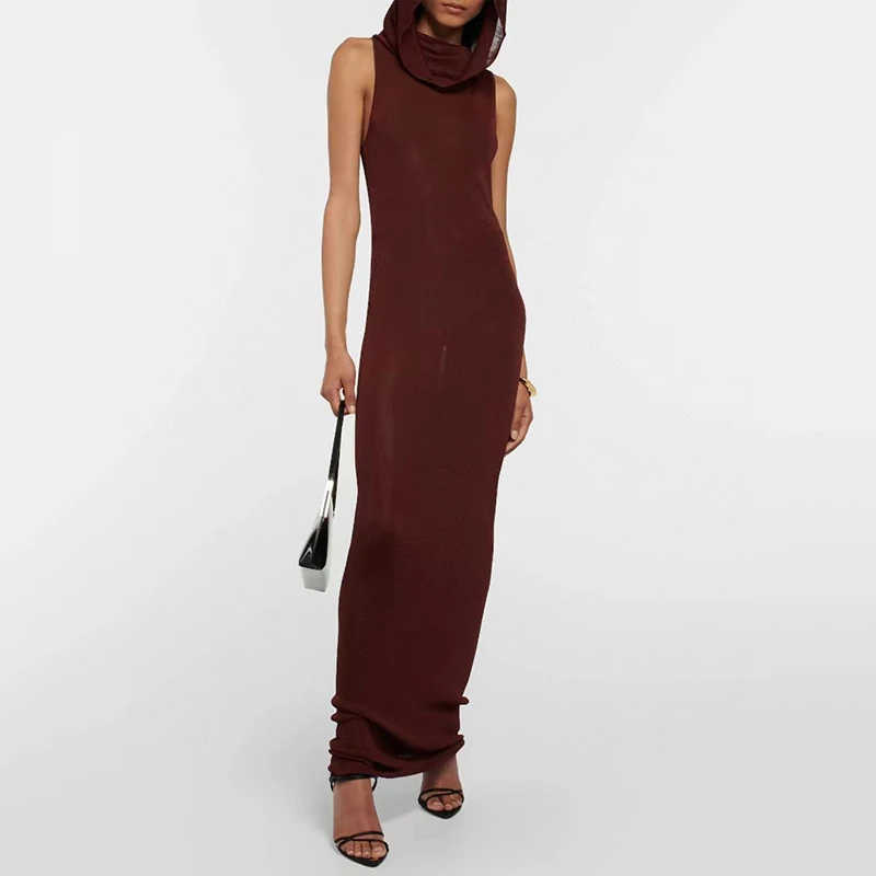 Hooded draped knit dress 2023 fall new y2k French style slightly transparent sleeveless long dress Slim sexy ladies dresses
Hooded draped knit dress 2023 fall new y2k French style slightly transparent sleeveless long dress Slim sexy ladies dresses