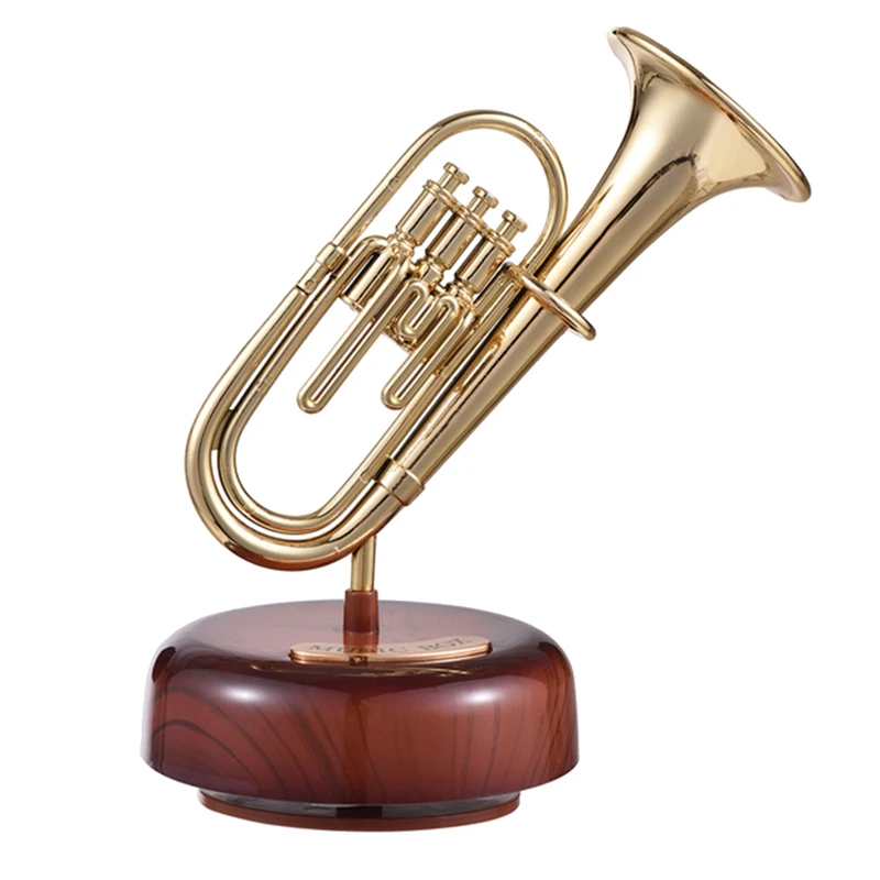 

Trumpet Music Box Classical Wind Up Twirling Music Box Rotating Base Brass Wind Instrument Miniature Artware Gift