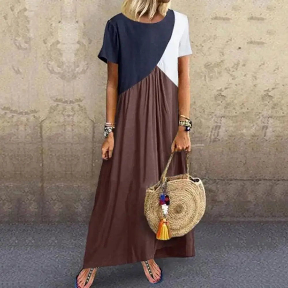 Fashion Summer Maxi Dress Women's Round Neck Color Blocking Short Sleeve Round Neck Travel Loose Women Maxi Dress Robe Femme 5XL
Fashion Summer Maxi Dress Women's Round Neck Color Blocking Short Sleeve Round Neck Travel Loose Women Maxi Dress Robe Femme 5XL