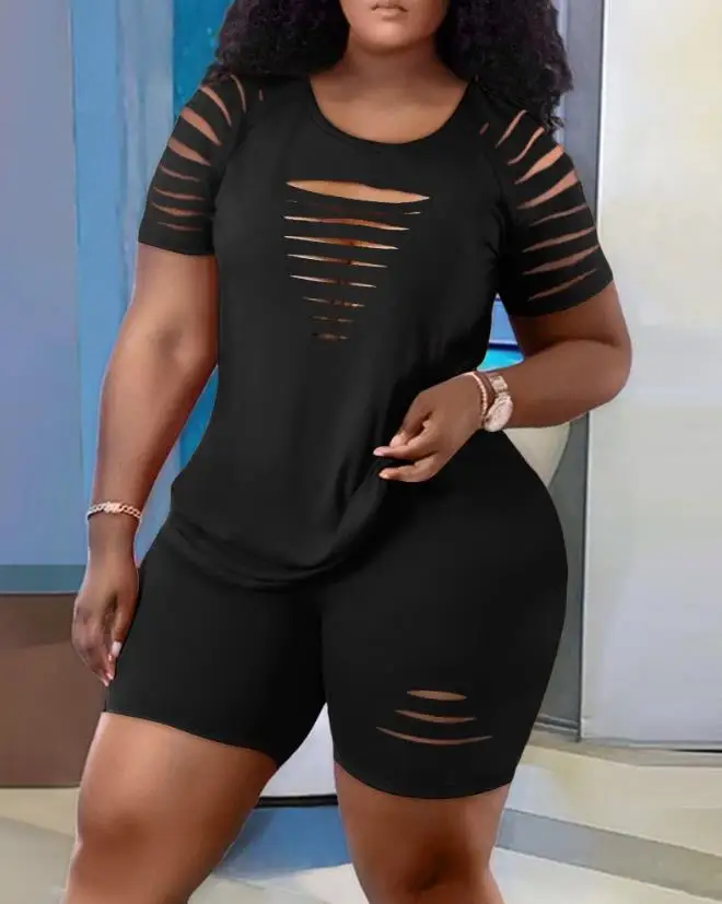 New Fashion 2023 Casual Womens Two Piece Sets Outfit Short Sleeve Ladder Cutout Top & High Waist Shorts Set Female Clothing 
New Fashion 2023 Casual Womens Two Piece Sets Outfit Short Sleeve Ladder Cutout Top & High Waist Shorts Set Female Clothing