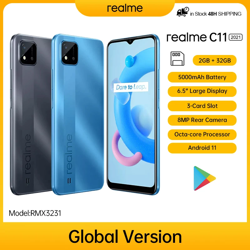 Смартфон realme C11 2021 дюйма 2 Гб ОЗУ 32 ПЗУ HD + большой дисплей 6 5 5000 мА · ч Поддержка NFC