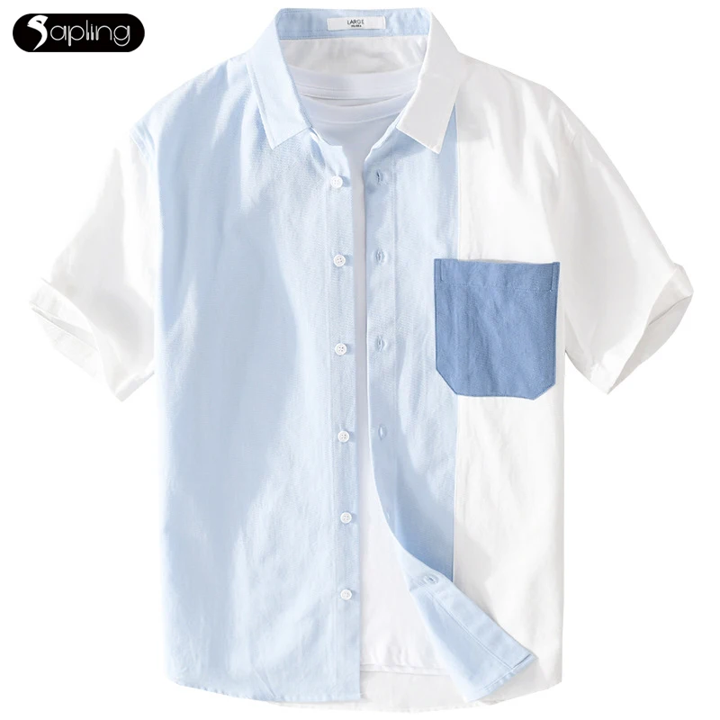 Summer Casual Stitching Men's Short-sleeve Shirts Loose Comfortable Color Matching Cotton Youth Handsome Men Shirt Fashion Tops
Summer Casual Stitching Men's Short-sleeve Shirts Loose Comfortable Color Matching Cotton Youth Handsome Men Shirt Fashion Tops