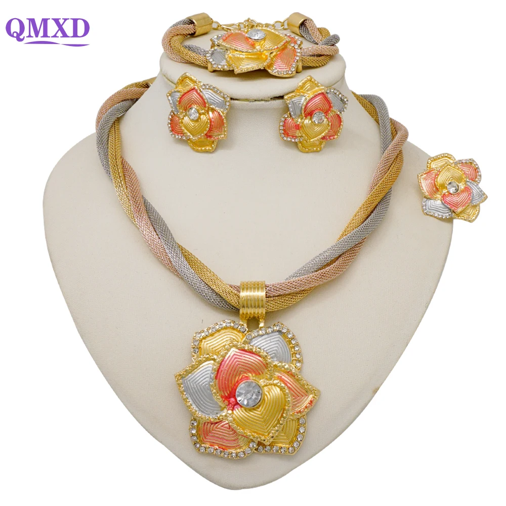 Luxury Jewelry Sets For Women Flower Pendant Dubai African Gold Color Jewelry Sets Bracelet Ring Earrings Indian Wedding Jewelry 
Luxury Jewelry Sets For Women Flower Pendant Dubai African Gold Color Jewelry Sets Bracelet Ring Earrings Indian Wedding Jewelry
