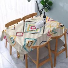 Rectangular Antique Geometric Moroccan Berber Rug Style Table Cloth Oilproof Tablecloth Table Cover Backed with Elastic Edge