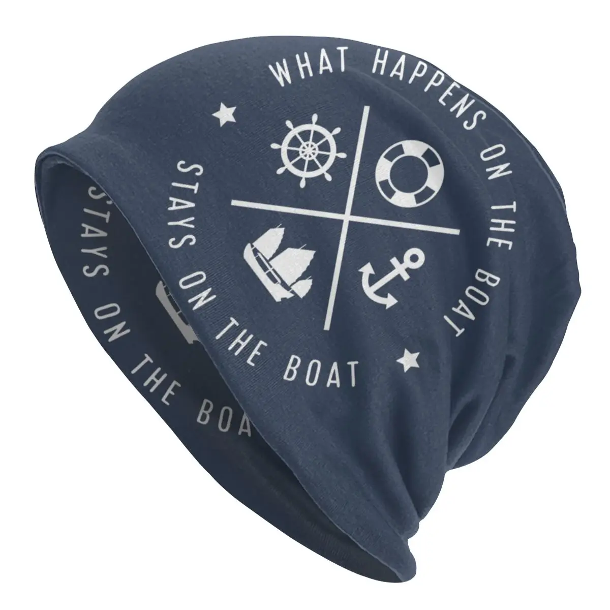 

What Happens On The Boat Stays Beanie Custom Winter Warm Skullies Beanies Hats Adult Nautical Sailor Quotes Knitted Bonnet Cap