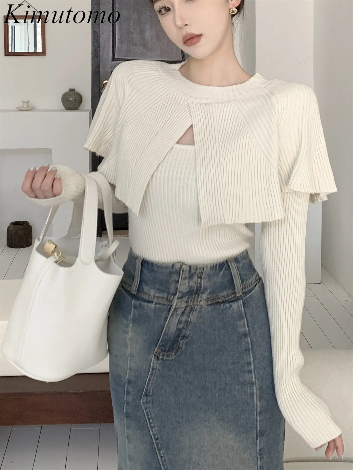 Kimutomo, мягкий Однотонный свитер из двух частей с вырезами, женский элегантный универсальный вязаный пуловер с круглым вырезом и длинными рук...
Kimutomo, мягкий Однотонный свитер из двух частей с вырезами, женский элегантный универсальный вязаный пуловер с круглым вырезом и длинными рук...