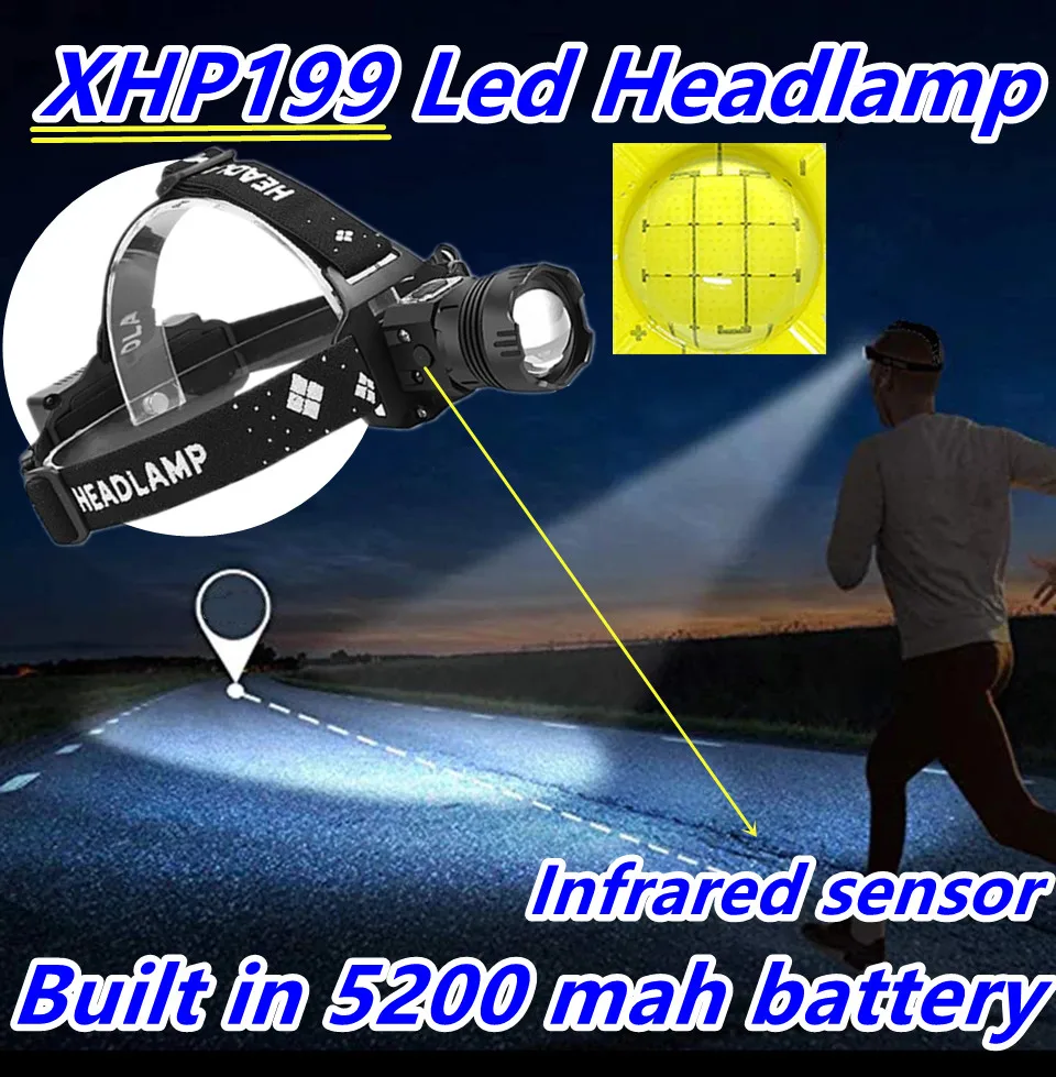 XHP199 High Powerful sensor Headlight Led Head Toch USB Rechargeable Headlamp Flashlight Head Lamp 18650 Bright Fishing Lantern
XHP199 High Powerful sensor Headlight Led Head Toch USB Rechargeable Headlamp Flashlight Head Lamp 18650 Bright Fishing Lantern