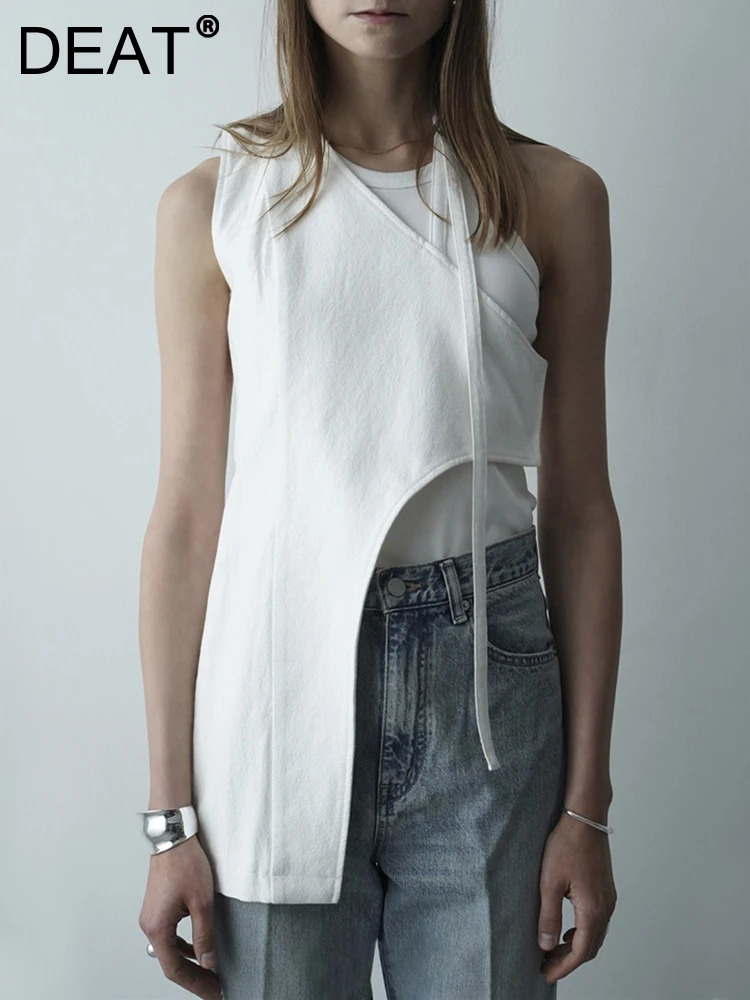 DEAT Fashion Women's Tank Tops Collarless Single Shoulder Sleevess Irregular Lasce-up Solid Color Vest Aummer 2023 New 17A9730
DEAT Fashion Women's Tank Tops Collarless Single Shoulder Sleevess Irregular Lasce-up Solid Color Vest Aummer 2023 New 17A9730