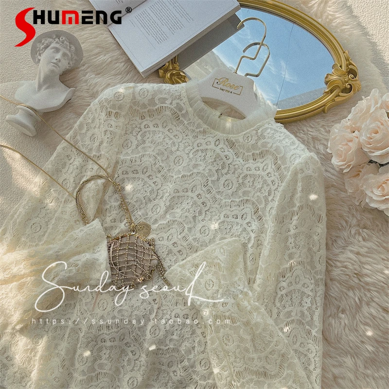 2022 Spring Ladies Fairy Lace Shirt Fashion Gentle Ruffles Hollow Flower Blusas Women Elegant Simple Flare Sleeve Pullover Top
2022 Spring Ladies Fairy Lace Shirt Fashion Gentle Ruffles Hollow Flower Blusas Women Elegant Simple Flare Sleeve Pullover Top