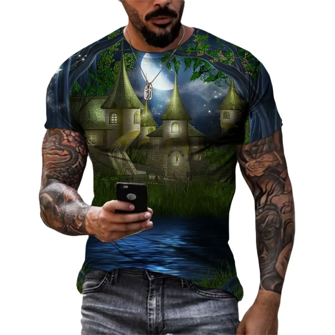 New Tide Summer Fashion Fairy Tale Forest Picture T-shirts Casual Print Tees Hip Hop Personality Round Neck Short Sleeve Tops
New Tide Summer Fashion Fairy Tale Forest Picture T-shirts Casual Print Tees Hip Hop Personality Round Neck Short Sleeve Tops