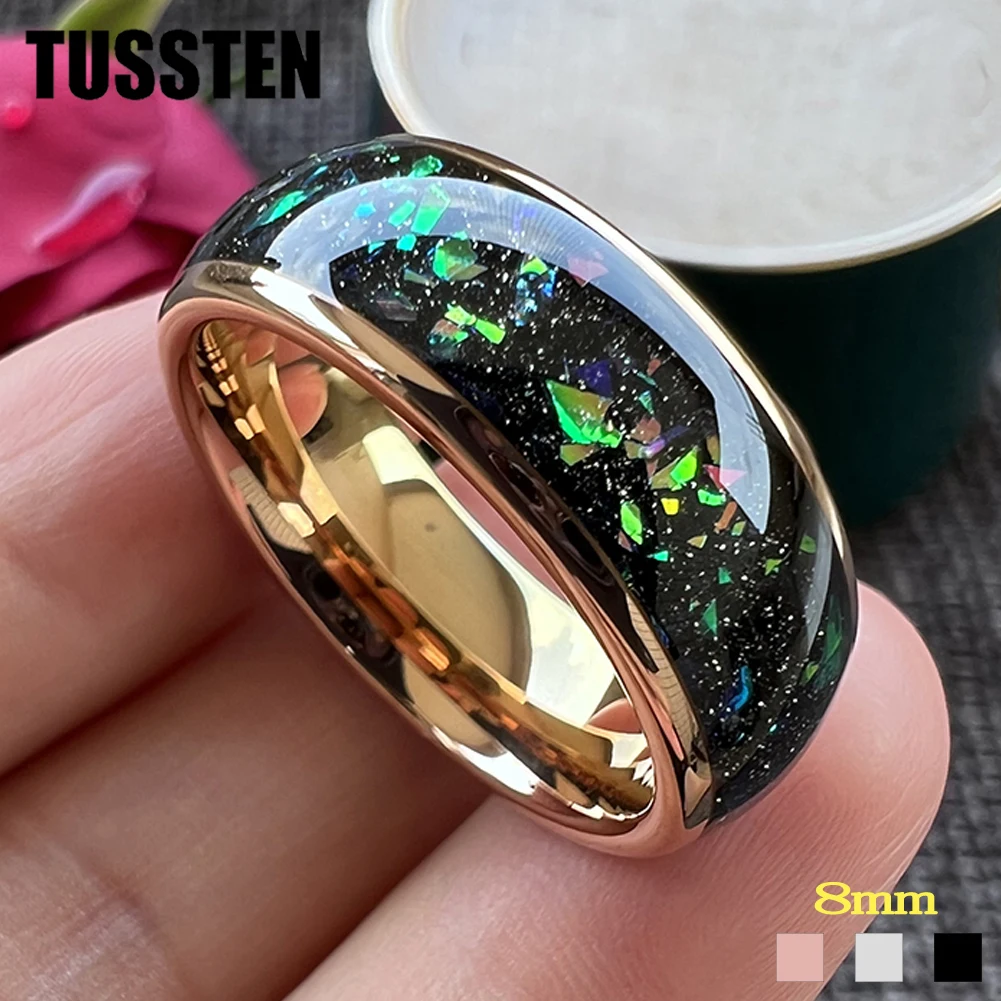 

Dropshipping TUSSTEN 8MM Tungsten Carbide Ring for Men Women Colorful Opal Fragments Inlay Domed Polished Shiny Comfort Fit