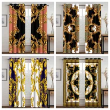 3D Luxury Black and Gold National Window Curtains Blackout Panels for Living Room Bedroom Decoration 2 Pieces Bedroom Drapes