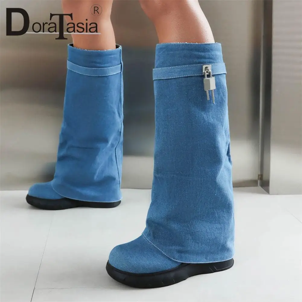 Brand New Ladies Platform Knee High Boots Fashion Denim Metal Deco Wedges High Heels women's Boots Party Street Woman Shoes
Brand New Ladies Platform Knee High Boots Fashion Denim Metal Deco Wedges High Heels women's Boots Party Street Woman Shoes