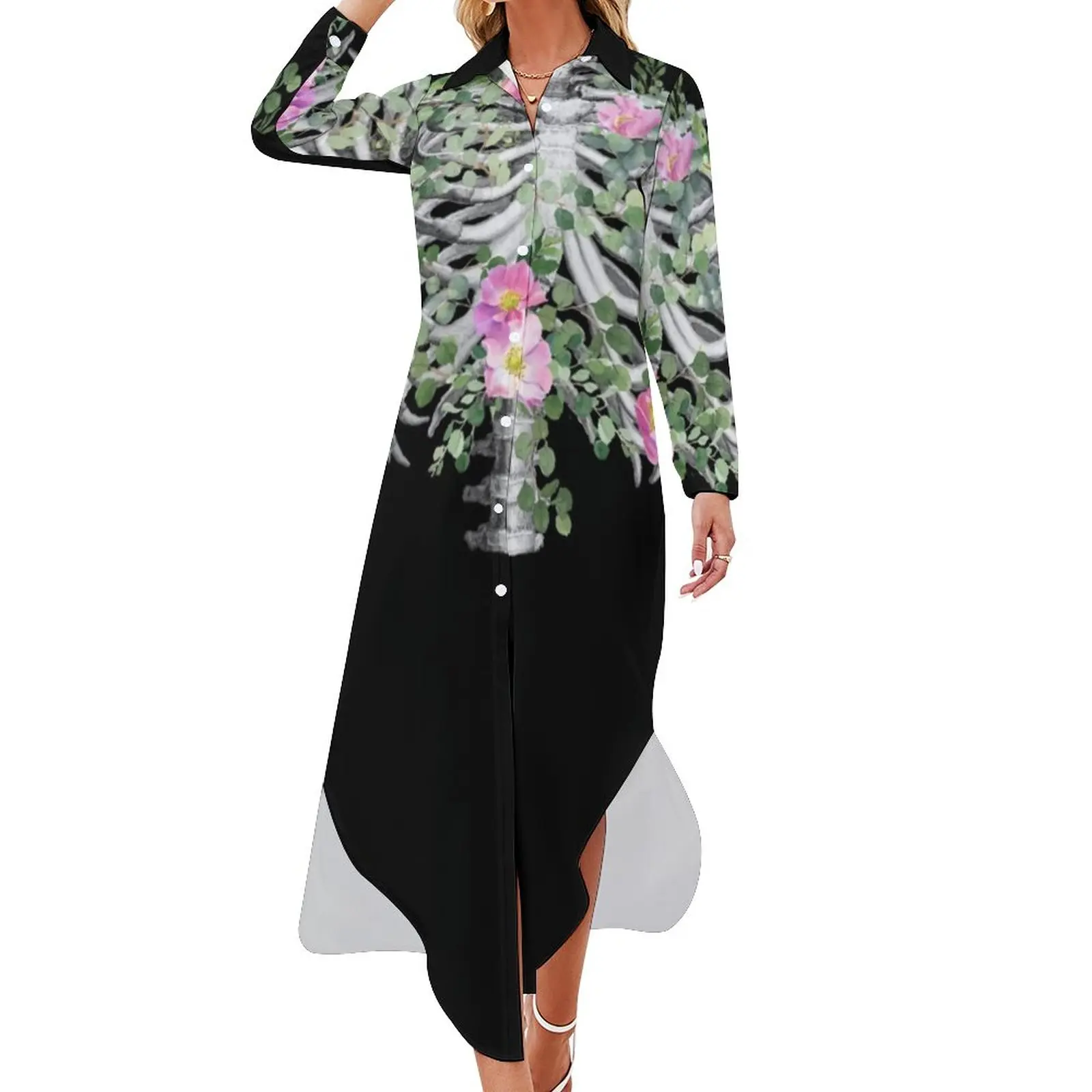 Skeleton Pink Roses Chiffon Dress Anatomy Ribcage Flowers Print Vintage Dresses Women Fashion V Neck Oversized Casual Dress
Skeleton Pink Roses Chiffon Dress Anatomy Ribcage Flowers Print Vintage Dresses Women Fashion V Neck Oversized Casual Dress