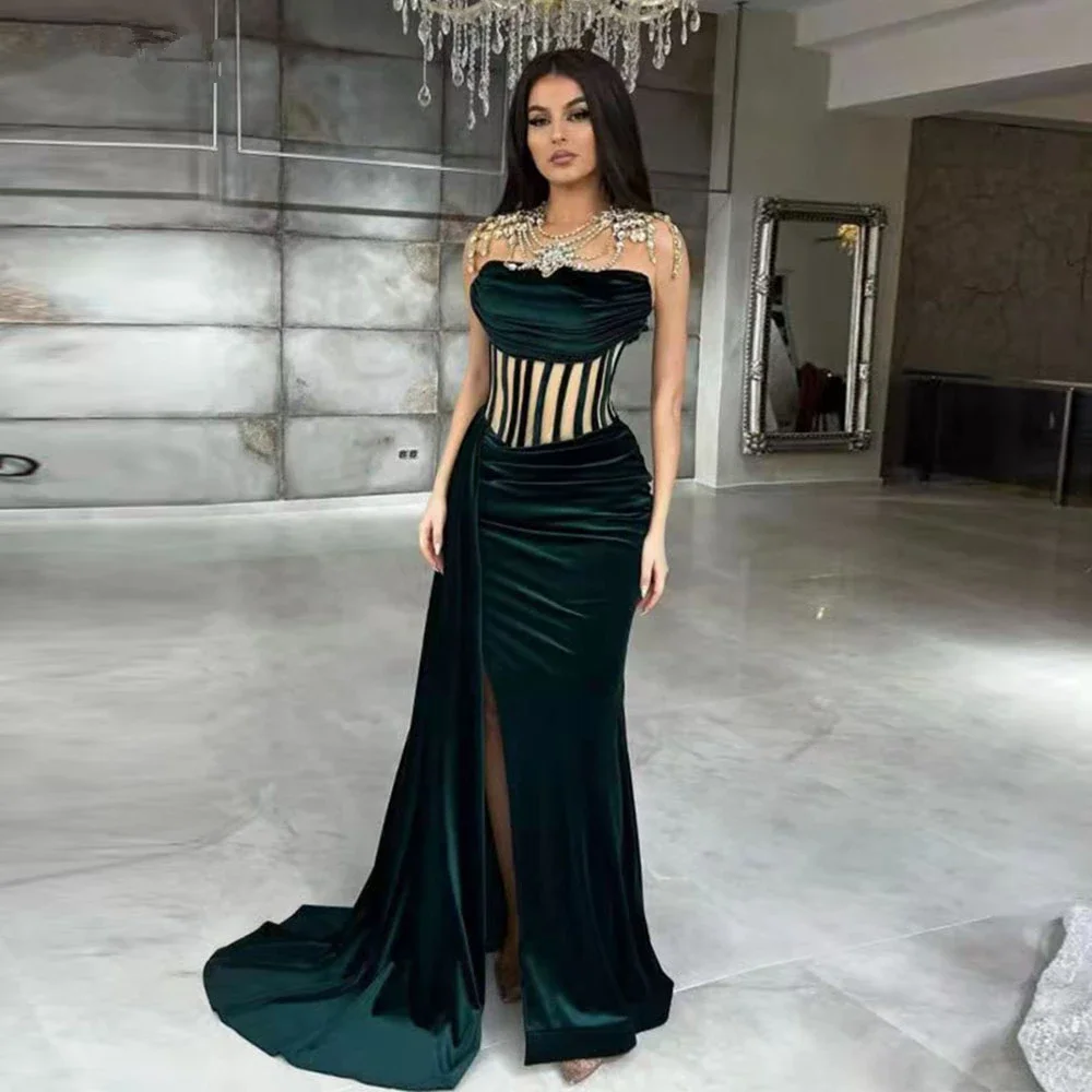 Illusion Velvet Mermaid Evening Dresses 2022 Green Women Celebrity Side Split Prom dresses Party Robes De Soirée
Illusion Velvet Mermaid Evening Dresses 2022 Green Women Celebrity Side Split Prom dresses Party Robes De Soirée