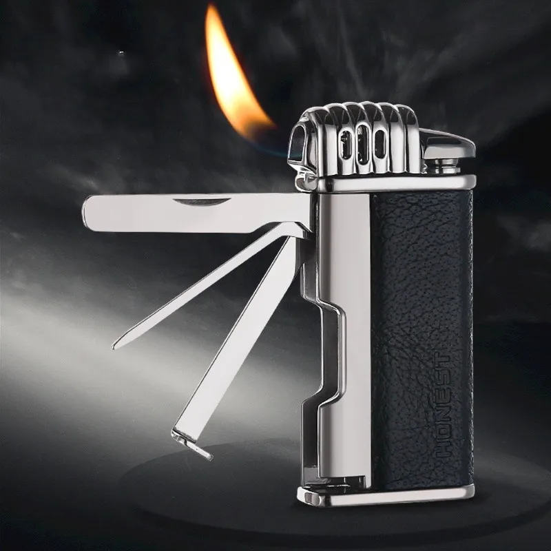 

HONEST Metal Multifunctional Portable Butane Gas Lighter Retro Bending Cycle Inflatable Pipe Cigar Lighter Men's Gadgets