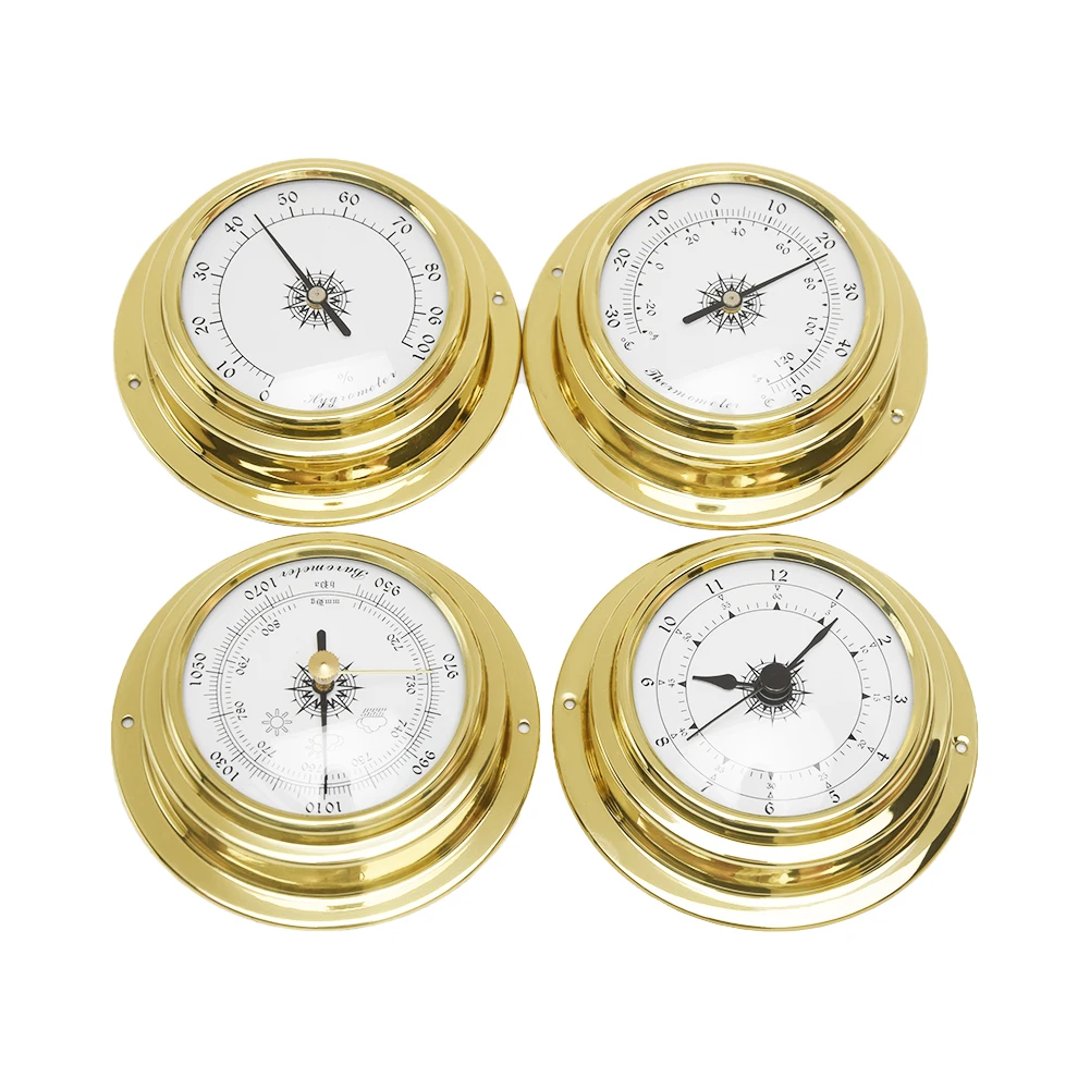 

4pcs Meter Wall Mounted Boat Thermometer Hygrometer Marine Accurate Tool Barometer Clock Weather Station Set Mini Accessories