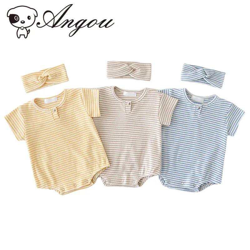 Angou 2022 Summer Baby Boys And Girls Romper Stripe Jumpsuit Short Sleeves Romper+Hair Band 2PCS Toddler Baby Girl Romper Ourfit
Angou 2022 Summer Baby Boys And Girls Romper Stripe Jumpsuit Short Sleeves Romper+Hair Band 2PCS Toddler Baby Girl Romper Ourfit