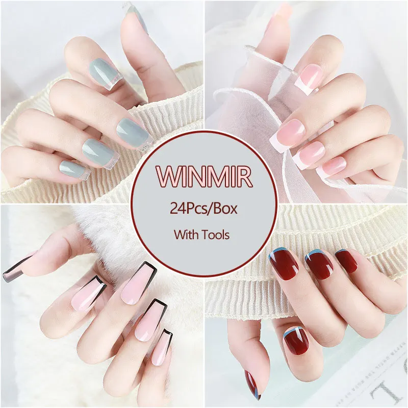 WINMIR 24Pcs French Coffin Fake Nails Press On Nail Sticker DIY Wearing Women's False Nail Tip Art Removable With Manicure Tools
WINMIR 24Pcs French Coffin Fake Nails Press On Nail Sticker DIY Wearing Women's False Nail Tip Art Removable With Manicure Tools