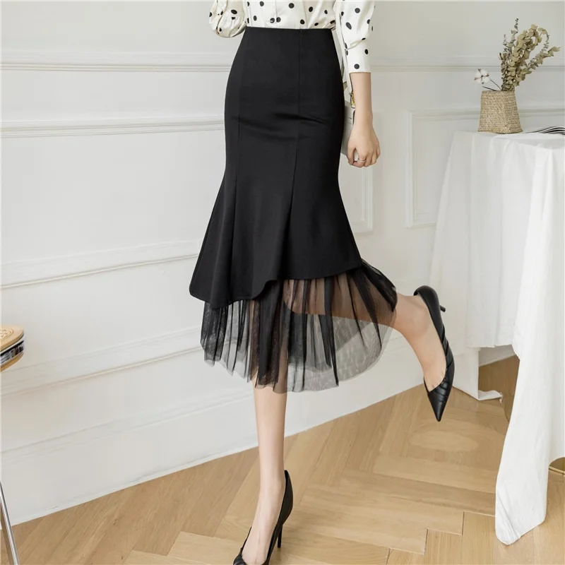 Women Spring Summer Elegant Tulle Patchwork Package Hip Skirts New Fashion Irregular Ruffle Bodycon Stretch Fishtail Midi Skirt
Women Spring Summer Elegant Tulle Patchwork Package Hip Skirts New Fashion Irregular Ruffle Bodycon Stretch Fishtail Midi Skirt
